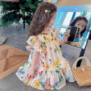 ワンピース 女の子 キッズ ベビー 小花柄 プリンセスドレス フレアドレス ポリエステル 夏服 普段着 お出かけ 発表会 結婚式 子供用 フォーマル 通園 幼児 小学生