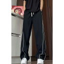 スウェットパンツ メンズ 男性 夏用 ストレートシルエット カジュアル スポーツウェア ストレッチ ロングパンツ デザイン サイドライン 高級感 ポリエステル素材 ブラック ライトグレー ダークグレー