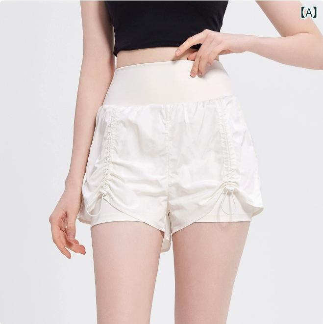 ショートパンツ レディース ハイウエスト スポーツ フェイクレイヤード インナー一体型 露出防止 ランニング ヨガ フィットネス トレーニング ゆったり 着痩せ 春夏 アウトドア 吸汗速乾 ストレッチ ポリプロピレン混紡 ホワイト ブラック ローズピンク