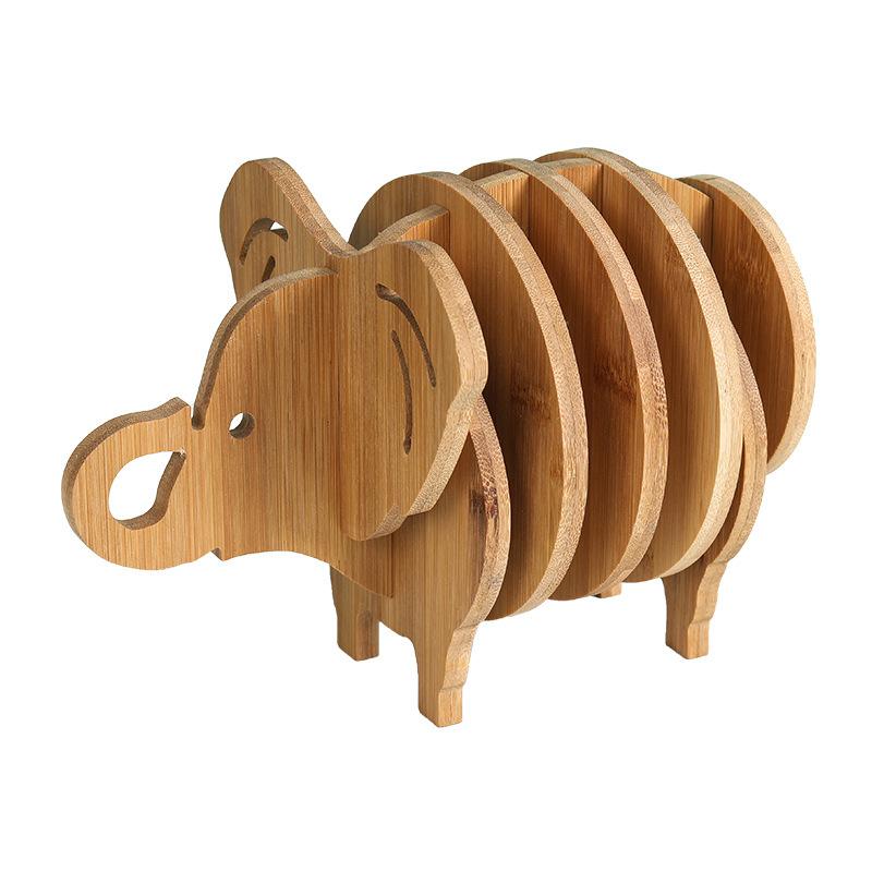 テーブルマット 竹製 木製 立体 動物 アニマルモチーフ ゾウ ブタ 魚 デザイン ランチョンマット 鍋敷..