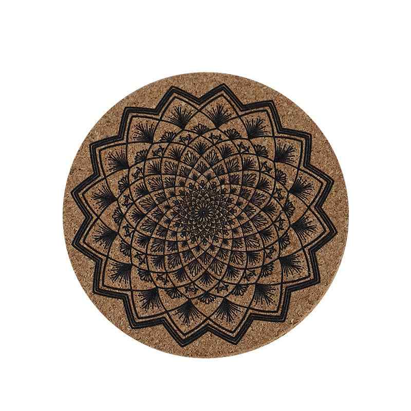 コースター 円形 丸型 コルク製 木製 プリント柄 滑り止め 吸水性 断熱マット 耐熱 ヨーロピアン レト..