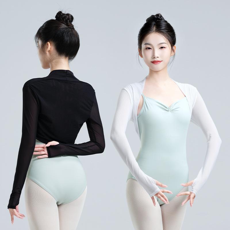 ダンス トップス レディース 長袖 メッシュ ボレロ カーディガン 羽織り ナイロン素材 バレエ 現代舞 練習着 レッスンウェア フィットネスウェア 春 秋 冬 無地 ブラック ホワイト ベージュ