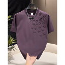 Tシャツ メンズ 男性用 半袖 クルーネック 丸首 プルオーバー ハート 立体エンボス 型押しプリント カジュアル 普段着 デイリーユース シンプル 綿 コットン 綿混紡 薄手 通気性 快適 ホワイト ブラック パープル