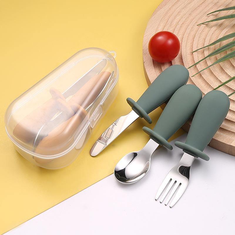 カトラリーセット 子供用 ベビー 316ステンレス ナイフ フォーク スプーン ショートハンドル シリコンハンドル 鏡面仕上げ 離乳食 携帯用 アウトドア ポー...