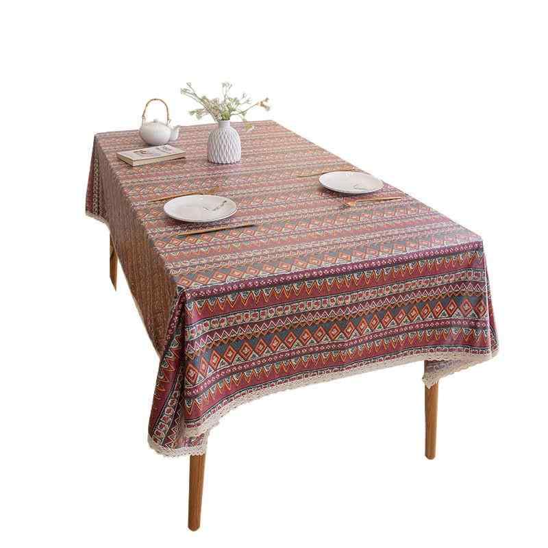 テーブルクロス 食卓カバー ダイニングテーブルカバー リビングテーブル用 民族柄 エスニック ボヘミアン柄 幾何学模様 プリント 綿麻 コットンリネン 防水 撥水 防油 汚れ防止 滑り止め 耐摩耗 防塵 断熱 アウトドア キャンプ ピクニック 長方形