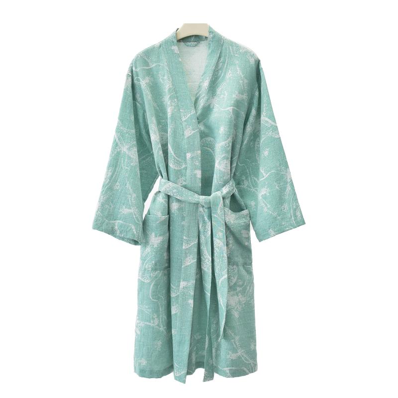 ガウン メンズ 男性用 綿100% コットン 先染め ジャガード織り ゆったり ロング丈 浴衣 バスローブ ルームウェア ナイトガウン 部屋着 パジャマ 春夏 ...