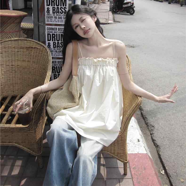 キャミソール レディース 女性用 オフショルダー フリル チューブトップデザイン ゆったり ミドル丈 チ..