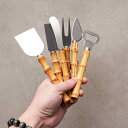 キッチンツール 木製 焼き色ハンドル 竹節デザイン ステンレス ターナー バターナイフ ミートフォーク 栓抜き チーズナイフ ピザターナー ベーキングツール 調...