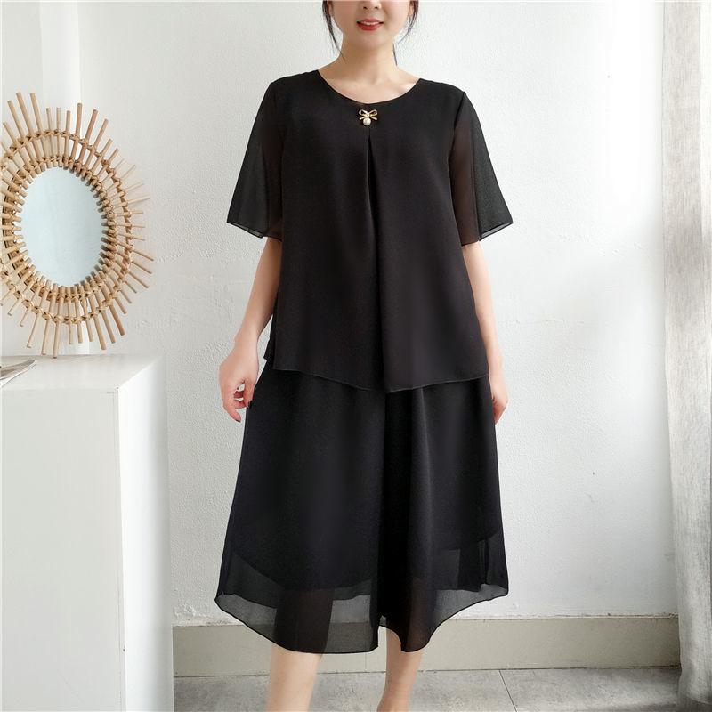 セットアップ レディース ミセス 夏 ゆったり 大きいサイズ シフォン 半袖 トップス フリル袖 ワイドパンツ ロングパンツ 体型カバー おしゃれ エレガント ...