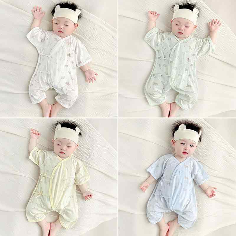 ロンパース ベビー 新生児 夏用 半袖 薄手 綿 コットン 和風 甚平風 前開き 紐タイプ パジャマ 部屋着 お出かけ 男女兼用 肌に優しい フラットシーム