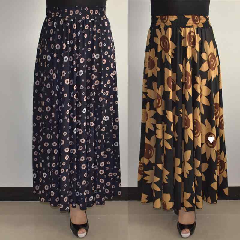 スカート ミセス 女性用 ロング丈 マキシ丈 Aライン 接触冷感 ゆったり 体型カバー プリント柄 ダンス衣装 社交ダンス エスニック レトロ 再生繊維 ポリエステル
