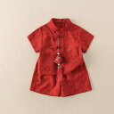 ベビー服 男の子 女の子 男女兼用 中国風 漢服 夏物 薄手 半袖トップス ショートパンツ 上下セット コットン 赤色 1歳 誕生日 祝い着 記念日 兄弟 姉妹...