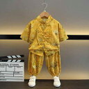 キッズ 男の子 漢服 中国風 新中華風 改良 唐装 セットアップ 半袖 長ズボン 上下セット 薄手 綿混 やわらかい肌触り 幼稚園 発表会 イベント 衣装 夏服