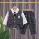 キッズ 男の子 ベビー セットアップ 春 秋 チェック柄 ベスト ジレ スーツ ジャケット スリーピース 3点セット スクールルック フォーマル 入園式 卒園式 発表会 結婚式 コットン 綿 長ズボン 長袖 韓国風
