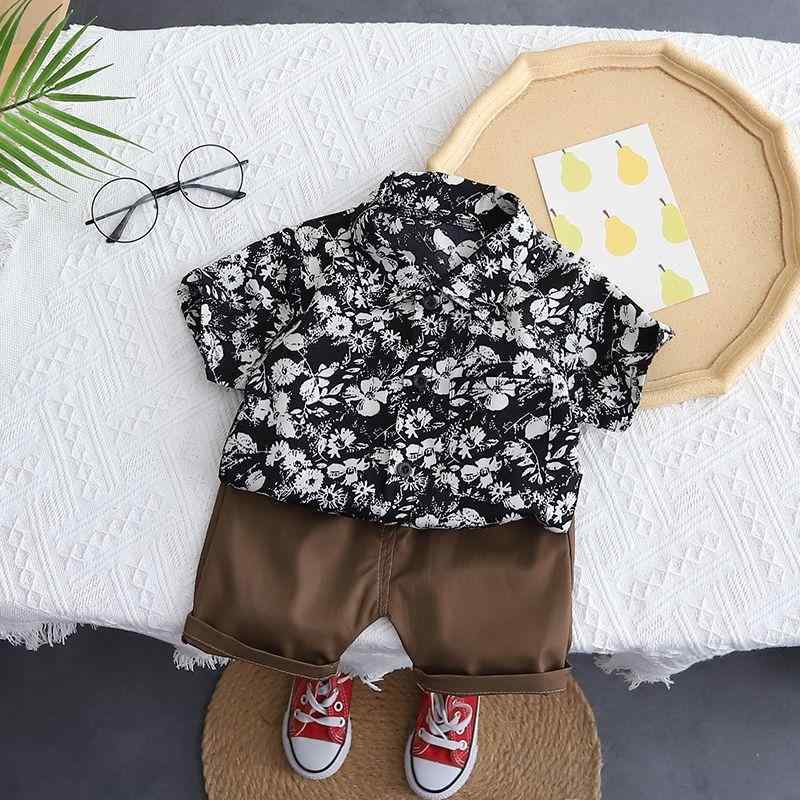 シャツ 男の子 子供服 夏物 半袖 ショートパンツ セットアップ カジュアルスタイル 薄手 軽量 通気性 快適 綿 コットン素材 花柄 恐竜柄 幾何学模様 パイナップル柄 2点セット