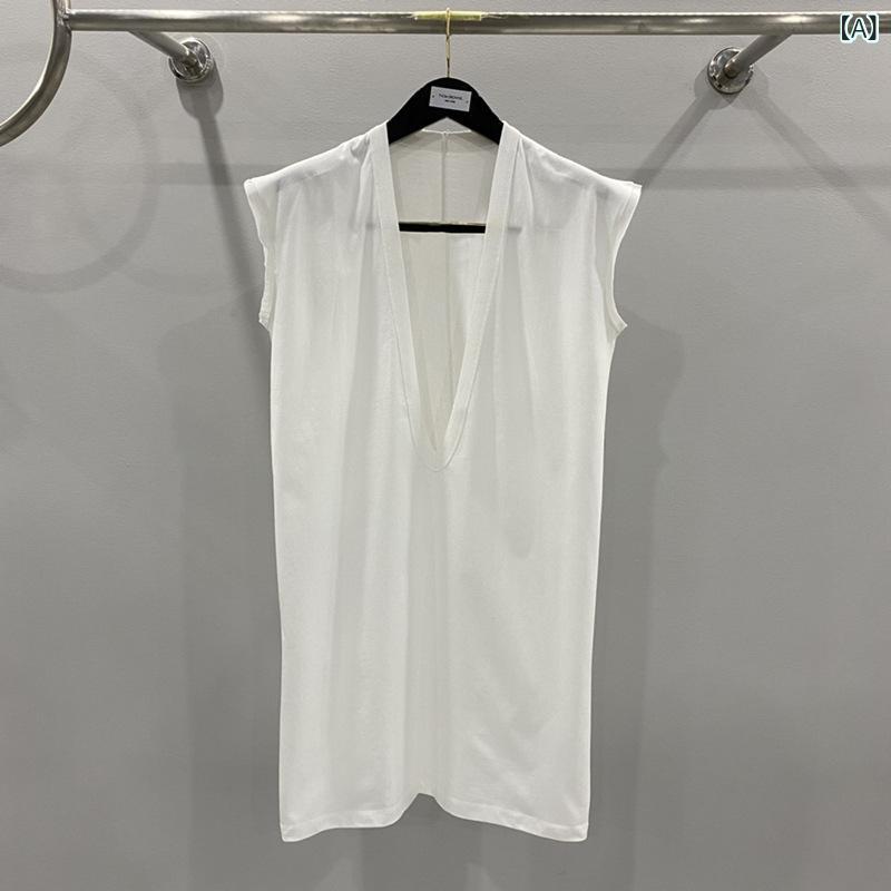 タンクトップ メンズ 深Vネック ニット ノースリーブ カップル お揃い ストリートスタイル ルーズフィット ゆったり オーバーサイズ 無地 コットン 綿素材 シワになりにくい カジュアル 普段使い 夏 ホワイト ブラック