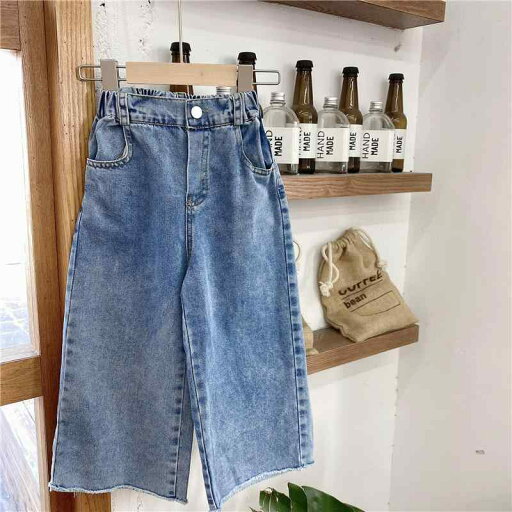 デニムパンツ キッズ 女の子 レトロ 韓国風 ゆったり ルーズ ワイド ストレート フルレングス ロングパンツ 綿 コットン 柔らかい ハイウエスト ウエストゴム 無地 ブルー ボトムス 子供服 おしゃれ カジュアル スクール 通学 普段使い デニムパンツ キッズ 女の子 レトロ 韓国風 ゆったり ルーズ ワイド ストレート フルレングス ロングパンツ 綿 コットン 柔らかい ハイウエスト ウエストゴム 無地 ブルー ボトムス 子供服 おしゃれ カジュアル スクール 通学 普段使い
