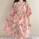 パジャマ レディース 女性用 和風 フェミニン かわいい 桃柄 夏用 涼しい ゆったり 半袖 ミドル丈 ルームワンピース ナイトドレス 部屋着 リラックスウェア ストレスフリー 快適 快眠