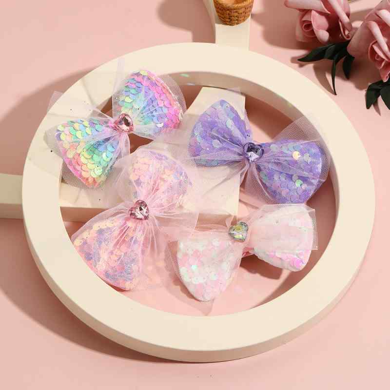 ヘアクリップ キッズ 女の子 韓国風 スパンコール チュール カラフル リボン ハート ラインストーン か..