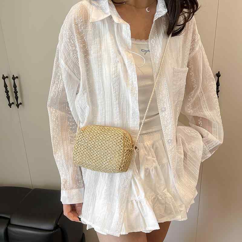 カゴバッグ レディース 夏 ミニ 手編み 斜めがけ ショルダーバッグ スクエア型 ストローバッグ チェー..