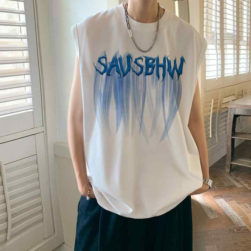 タンクトップ メンズ ノースリーブ Tシャツ バスケットボール スポーツ ジム ゆったり 大きいサイズ ビッグシルエット アメカジ ストリート カジュアル 綿 ポリエステル 再生繊維 薄手 夏用 プリント
