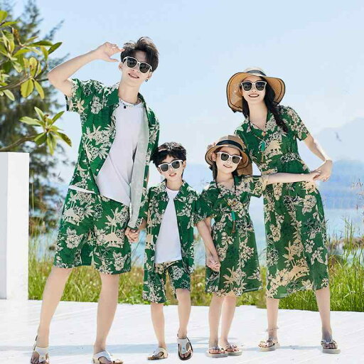 シャツ 親子 キッズ メンズ レディース 家族お揃い 半袖 花柄 アロハシャツ 開襟 ビーチ リゾート 旅行 サマーカジュアル コットン 墨緑 セットアップ 通気性 シャツ 親子 キッズ メンズ レディース 家族お揃い 半袖 花柄 アロハシャツ 開襟 ビーチ リゾート 旅行 サマーカジュアル コットン 墨緑 セットアップ 通気性