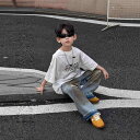 パンツ 男の子 キッズ デニム ジーンズ 韓国風 ストレート 長ズボン 春 秋 コットン 快適 おしゃれ カジュアル ゴムウエスト ブルー