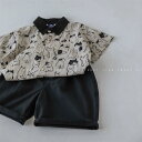 シャツ 男の子 ベビー キッズ 半袖 ズボン セットアップ 2点セット 綿 コットン 薄手 夏服 韓国風 ストリートカジュアル やんちゃ おしゃれ かっこいい キャラクタープリント 通気性 涼しい 普段着 お出かけ