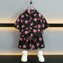 キッズ 男の子 花柄 半袖 シャツ ショートパンツ セットアップ 夏物 韓国風 おしゃれ リゾート ビーチウェア カジュアル 薄手 シフォン 綿混 通気性 涼しい ツーピース
