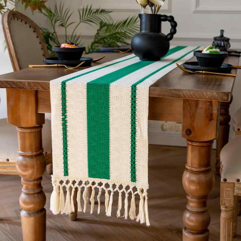 テーブルランナー 北米風 カントリー レトロ ビンテージ ポリエステル ストライプ バイカラー 長方形 ロング ダイニング 食卓 リビング デコレーション パーティー 宴会 イベント おもてなし おしゃれ インテリア