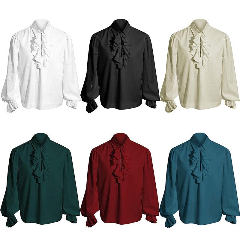 シャツ メンズ 中世 ビクトリア朝 レトロ スチームパンク ブラウス 男性用 舞台衣装 演劇 コスプレ 仮装 ポリエステル ジャガード 上品 エレガント アンティーク調 ベージュ ホワイト ブラック グリーン レッド ブルー トップス