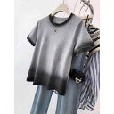 Tシャツ レディース 大きいサイズ ゆったり ルーズ 体型カバー グラデーション タイダイ柄 半袖 ストリート クルーネック ポリエステル グレー トップス(4)