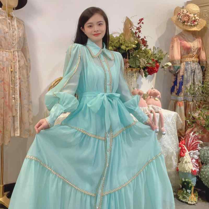 ワンピース レディース コットンリネン 花柄 レース パフスリーブ 半袖 ラウンドネック ロング丈 Aライン ウエストマーク ハイウエスト 上品 きれいめ エレガント 通勤 ベトナム風