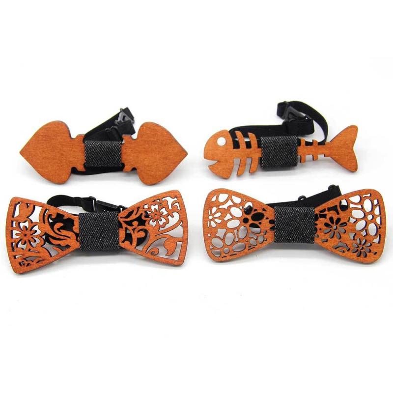 蝶ネクタイ メンズ 男性用 ハンドメイド 木製 無垢材 彫刻 レーザーカット 魚の骨 ハート 葉 花 個性的 ユニークデザイン 結婚式 パーティー フォーマル スーツ 小物