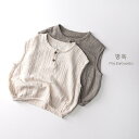 Tシャツ キッズ ベビー 男の子 女の子 ノースリーブ タンクトップ ベスト 綿 コットン ガーゼ 柔らかい 肌触り 無地 シンプル クルーネック 丸首 夏 サマー トップス 韓国風 カジュアルスタイル カーキ アプリコット