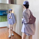 セットアップ レディース 夏 パープル 長袖 シャツ ショートパンツ 2点セット カジュアル スポーツ ゆったり 着痩せ 日焼け対策 ポリエステル 韓国風