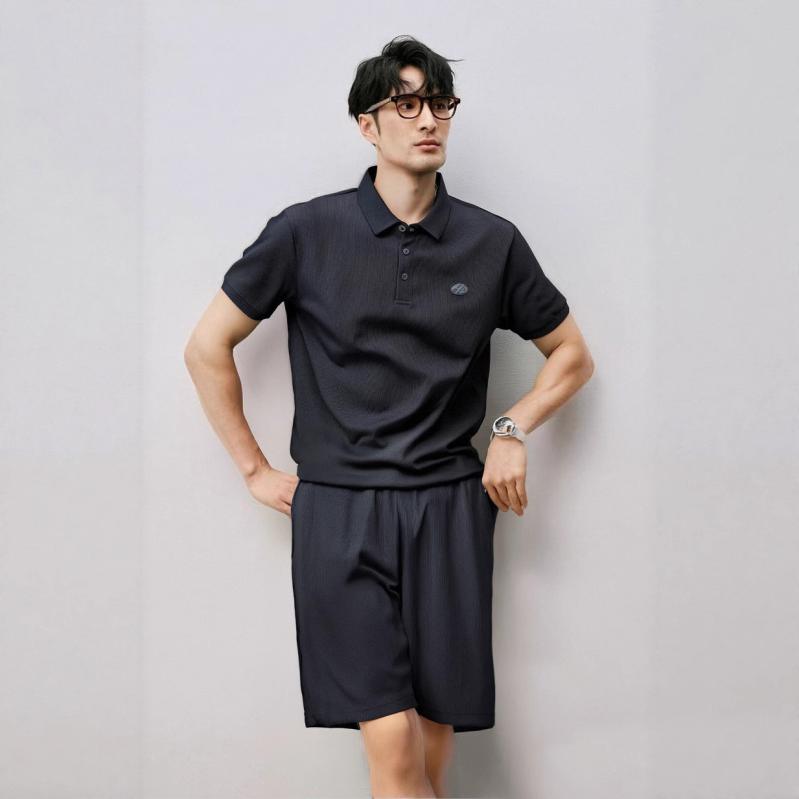 メンズ ポロシャツ ショートパンツ セットアップ 接触冷感 リブ編み 薄手 通気性 ポリエステル 半袖 五分丈 無地 カジュアル スポーツ 大人カジュアル