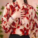 Tシャツ レディース 立体プリント 薄手 中華風 レトロ スタイルアップ 細見え 長袖 プルオーバー スカーフカラー ゆったり ポリエステル エレガント 通勤 ...