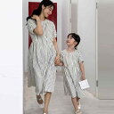 ワンピース 母娘 親子服 高級感 個性的デザイン 半袖 ストライプ柄 薄手 着痩せ効果 上品 カジュアル 夏 綿素材 柔らかな肌触り 縦縞