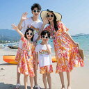 親子服 レディース メンズ キッズ 家族お揃い カジュアル 夏物 ビーチ リゾート 旅行 バカンス 家族写真 ワンピース シンプル ボヘミアン ポリエステル