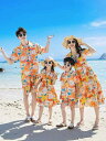 親子服 ファミリー 男女兼用 キッズ セットアップ ワンピース 夏物 旅行 リゾート ビーチ ボヘミアン 総柄 水彩柄 プリント 開襟 麻混 ポリエステル 柔らかい 韓国風 カジュアル