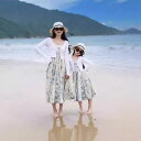 ワンピース 親子 ママ 女の子 お揃い キャミソール セットアップ 夏 リゾート ビーチ 旅行 海 ポリエステル シフォン 薄手 柔らかい フレア ライトブルー フェミニン(4)