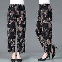 パンツ レディース ミセス シニア 夏 薄手 接触冷感 ひんやり ゆったり ワイド 大きいサイズ 体型カバー 伸縮性 ストレッチ 吸湿速乾 快適 9分丈 アンクル丈 花柄 総柄 プリント 普段使い リラックスウェア お出かけ