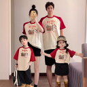 Tシャツ 親子ルック 家族お揃い 男女兼用 キッズ ベビー 子供服 綿100% 半袖 おしゃれ カジュアル サマー 普段着 お出かけ かわいい 肌触り良い 柔らかい 吸湿性 通気性 カートゥーン柄 プリント ホワイト レッド