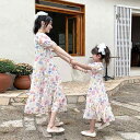 ワンピース レディース 女の子 キッズ 親子コーデ 母娘お揃い フェミニン フレンチ レトロ 小花柄 パフスリーブ ゆったり 夏服 綿 ポリエステル 柔らか素材 Aライン リゾート お出かけ デイリー
