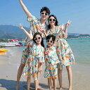 親子服 夏 ファミリーコーデ ママ 女の子 お揃い ユニーク カジュアル プリント柄 リゾート 海辺 バカンス ポリエステル 肌触り良い セットアップ ワンピース(x2)