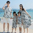 親子服 メンズ レディース キッズ ファミリー お揃い 夏 ビーチ リゾート キャンプ アウトドア 旅行 花柄 開襟シャツ ワンピース ドレス ソフトタッチ ポリエステル混紡 カジュアルウェア(x2)(4)