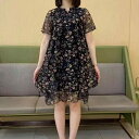 ワンピース ミセス 女性 小花柄 半袖 丸首 ミディ丈 ゆったり 体型カバー 着痩せ 若見え 上品 おしゃれ きれいめ カジュアル ポリエステル しわになりにくい ブルー系 ブラック ピンク系