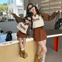 親子服 母娘 親子ペア キッズ 女の子 アメカジ ストリートファッション ベースボール スウェットパーカー 立体ポケット カーゴスカート セットアップ 綿 コットン リンクコーデ お出かけ 普段使い
