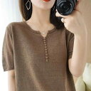 Tシャツ レディース ミセス 大きいサイズ 接触冷感 半袖 Vネック プルオーバー ゆったり ルーズフィット 再生繊維 レーヨン素材 吸湿速乾 バイカラー カジュアルスタイル 通勤 普段使い 快適トップス